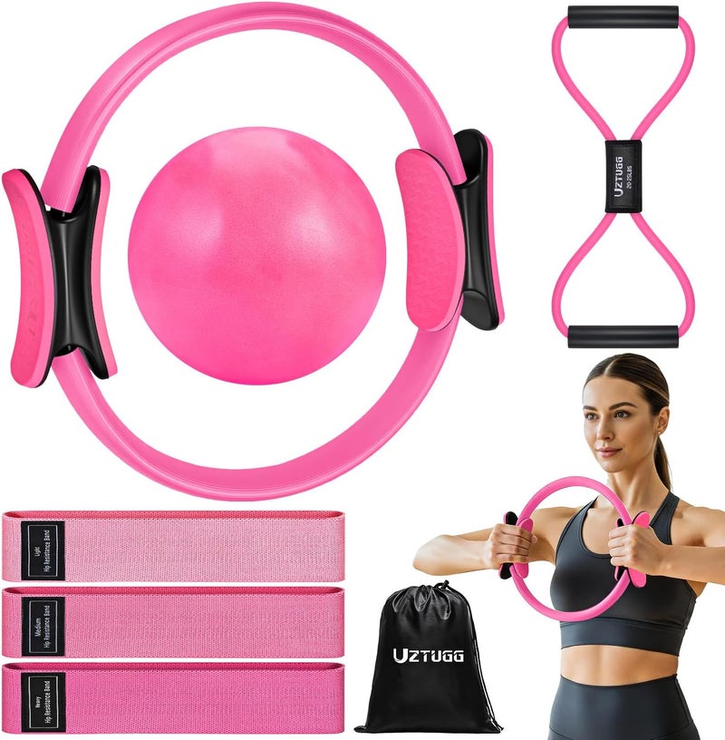 UZTUGG Pilates Equipment Kit at Home for Women, 4-in-1 Workout Essential Set with Pilates Ring, Fabric Resistance Bands, Figure 8 Resistance Band, Pilates Ball–Full Body Toning, Yoga & Stretching - Image 1